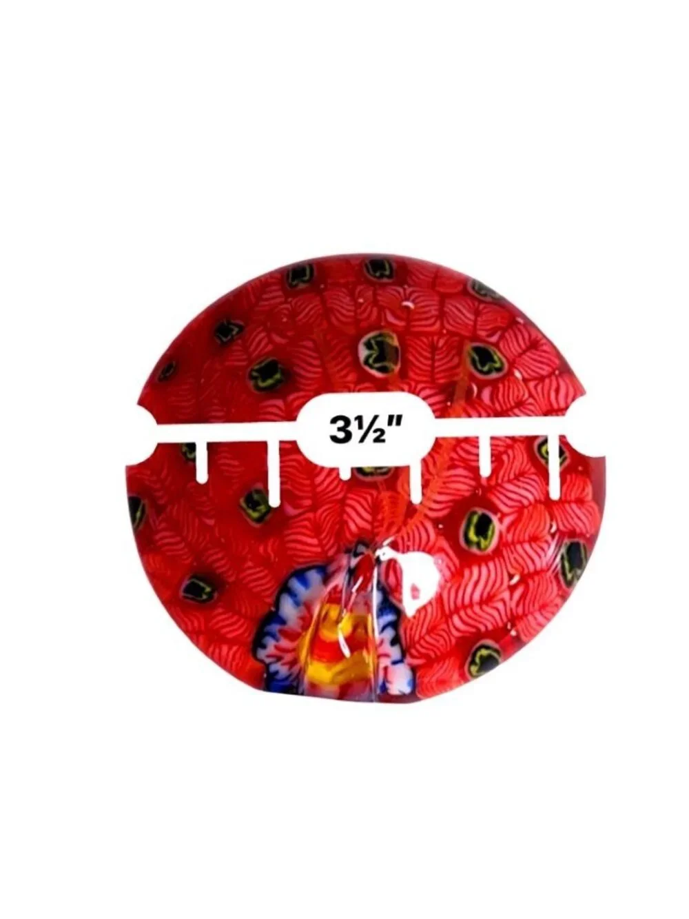 Art Glass Peacock Paperweights Red/White Multicolor Millefiori Design Set of 2
